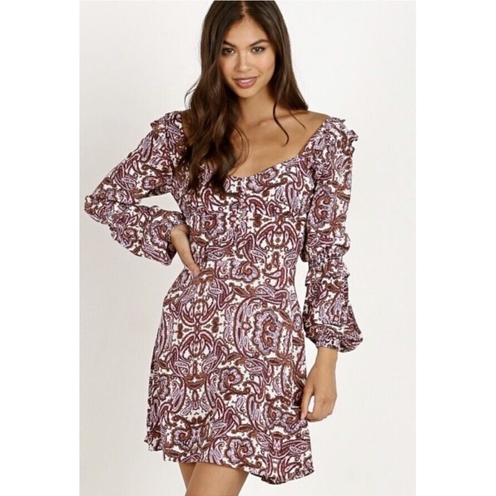 For Loveโ & Lemons Women's Large Mini Dress Georgi Babydoll Paisley Ruffle